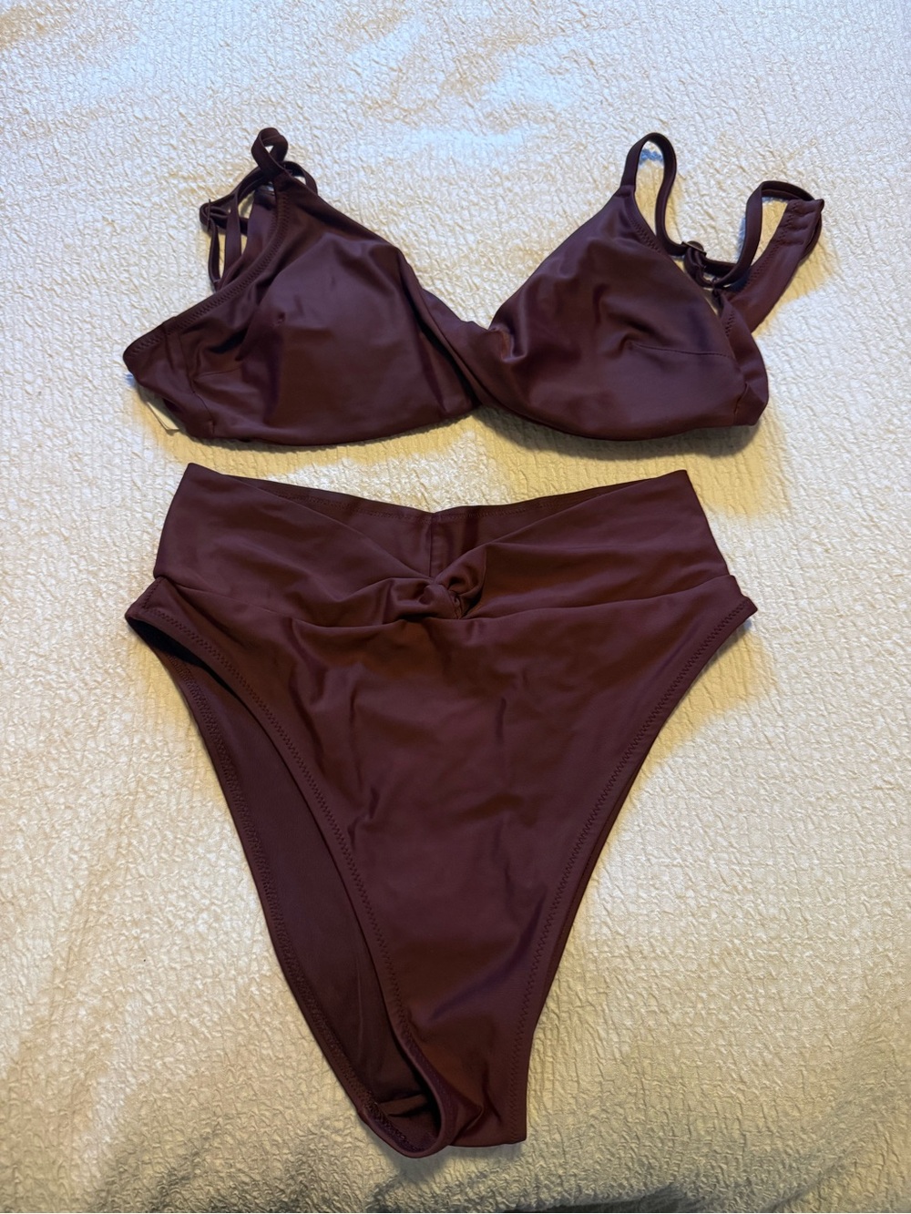 Aerie High-Waist Knot Front Bikini Set - Deep Wine